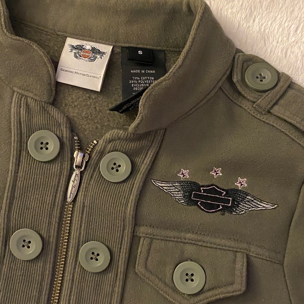 Harley-Davidson Olive Green Military Inspired Cotton Jacket - Picture 3 of 6